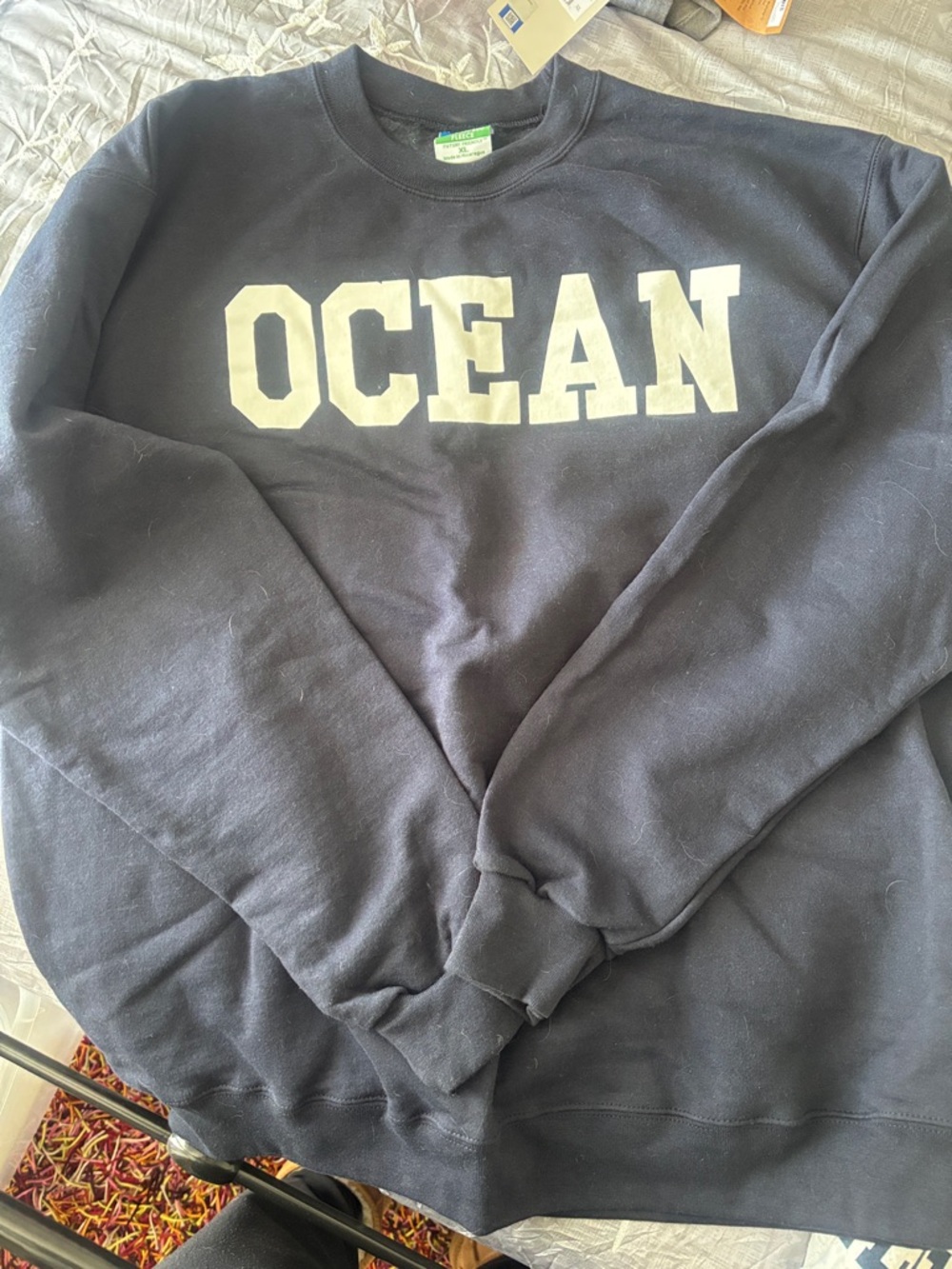 Champion Navy Crewneck Sweatshirt with White OCEAN Logo